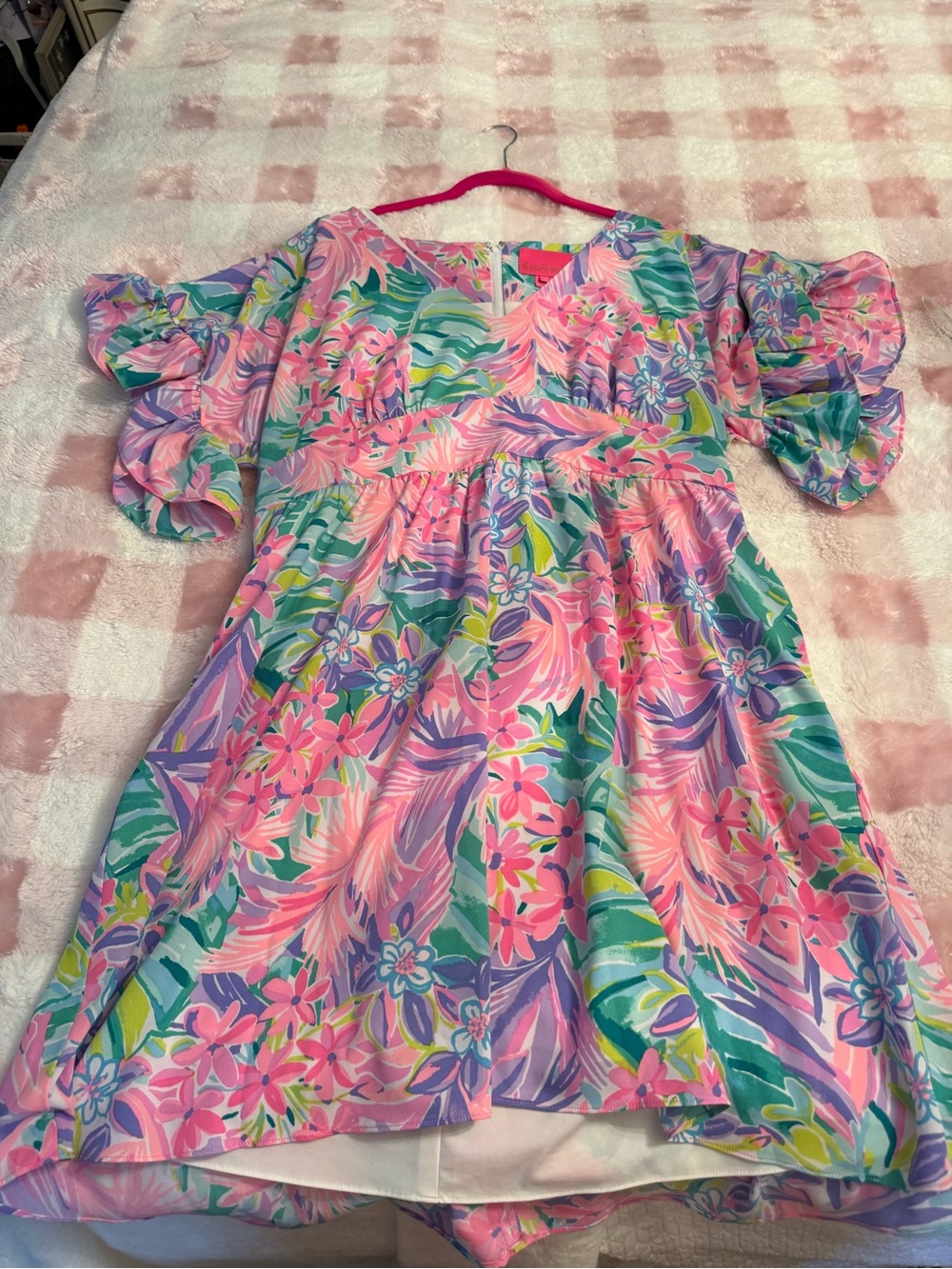 Girls Floral Ruffle Sleeve Dress - Pink Multicolor